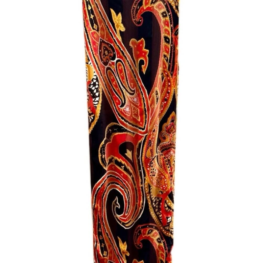 Vintage Silk Chiffon Scarf Sheer Oversized Paisley Print France Red Orange Black